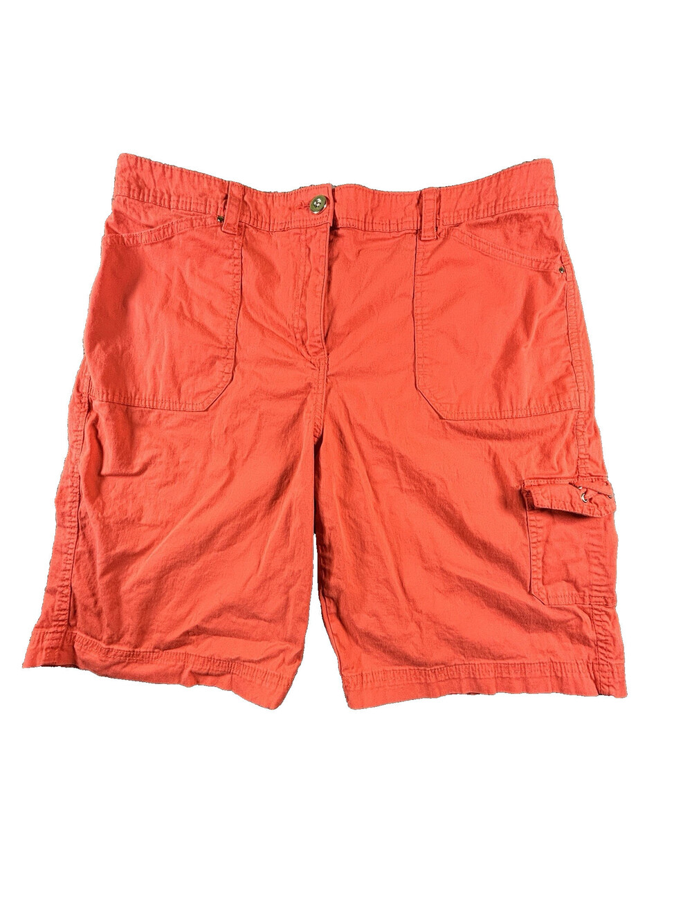Karen Scott Women's Orange Cuffed Stretch Cotton Blend Patch Pocket Shorts Sz 12